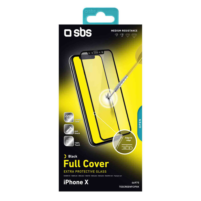Vetro temperato Full Cover per iPhone X, XS, 11 Pro, Black, SBS