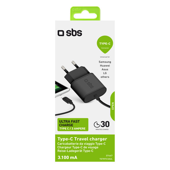 Adattatore di ricarica 10W con USB-C, Black, SBS