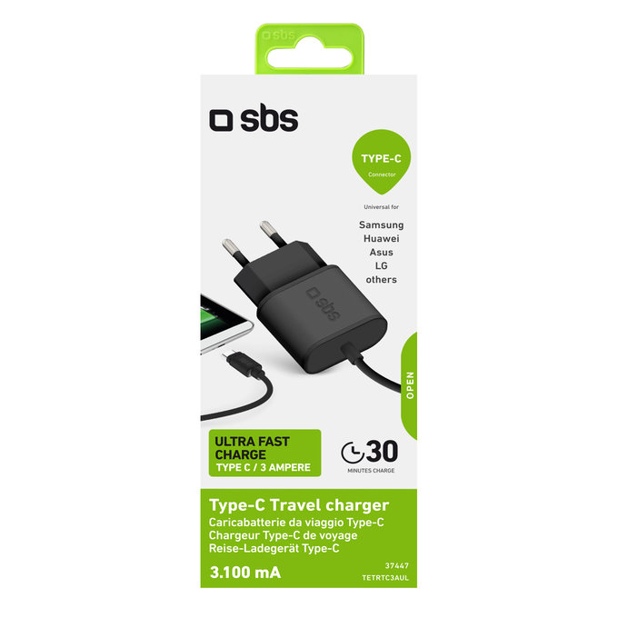 Adattatore di ricarica 10W con USB-C, Black, SBS