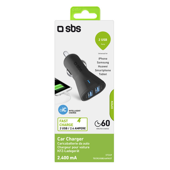 Caricatore da auto 2x USB 2.4A, Black, SBS