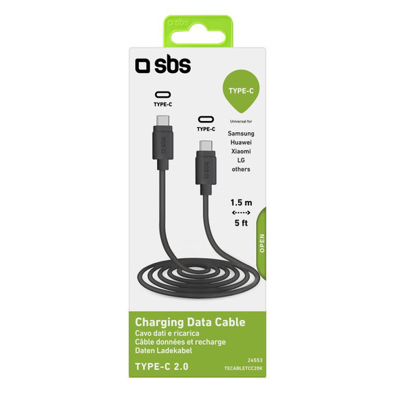 Cavo da USB-C a USB-C 1,5 m, Black, SBS