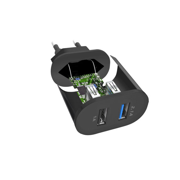 Adattatore di ricarica 10W 2x USB, Black, SBS