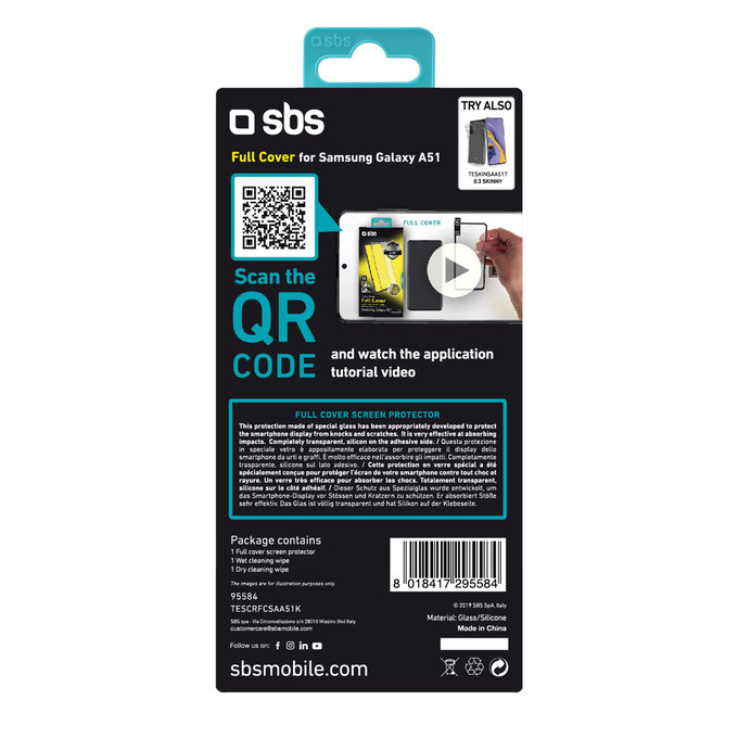 Vetro temperato Full Cover per Samsung A51, A52, A52 5G, Black, SBS