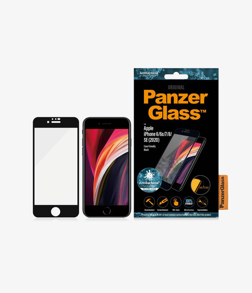 Vetro temperato Case Friendly AB per iPhone 6, 6s, 7, 8, SE 2020, SE 2022, Black, PanzerGlass
