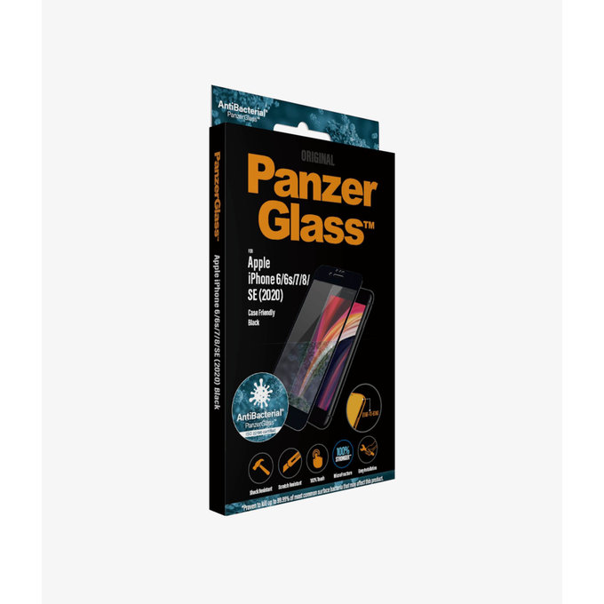 Vetro temperato Case Friendly AB per iPhone 6, 6s, 7, 8, SE 2020, SE 2022, Black, PanzerGlass