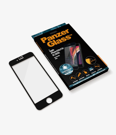 Vetro temperato Case Friendly AB per iPhone 6, 6s, 7, 8, SE 2020, SE 2022, Black, PanzerGlass