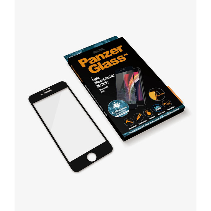 Vetro temperato Case Friendly AB per iPhone 6, 6s, 7, 8, SE 2020, SE 2022, Black, PanzerGlass