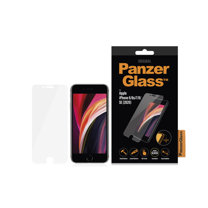 Vetro temperato Steard Fit per iPhone SE 2020, 8, 7, 6s, 6, Transparent, PanzerGlass