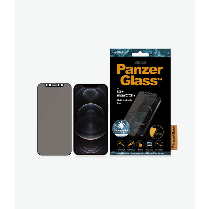 Vetro temperato Privacy Case Friendly AB per iPhone 12, 12 Pro, Black, PanzerGlass
