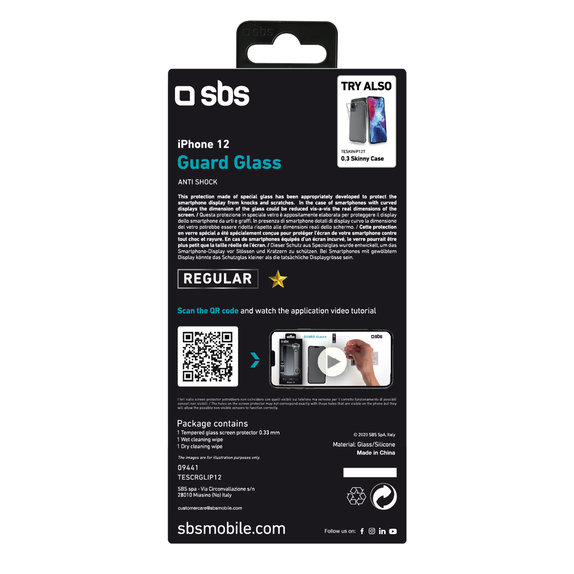 Vetro temperato per iPhone 12 mini, Transparent, SBS