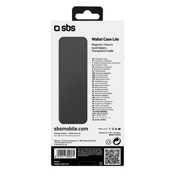 Custodia Book Wallet Lite per iPhone 12 mini, Black, SBS