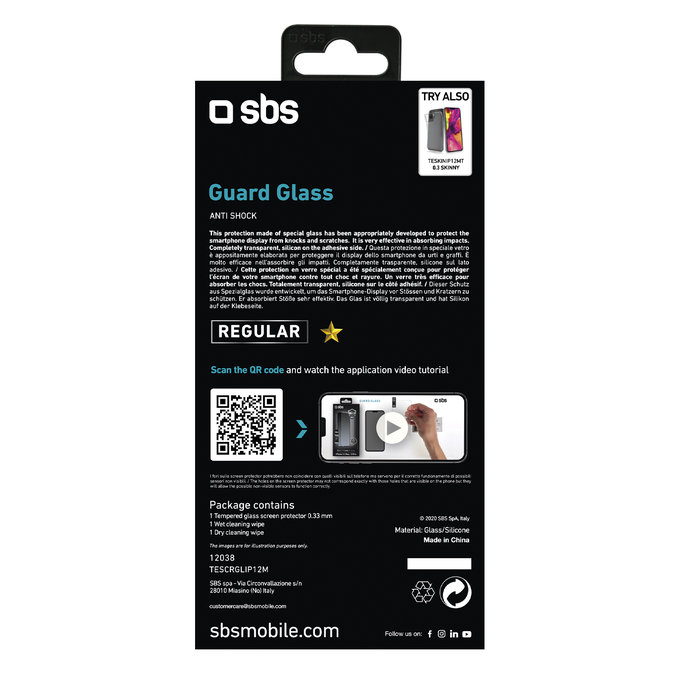 Vetro temperato per iPhone 12, 12 Pro, Transparent, SBS