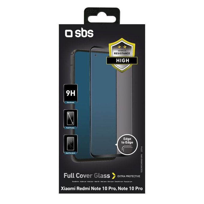 Vetro temperato Full Cover per Xiaomi Redmi Note 10 Pro, Black, SBS