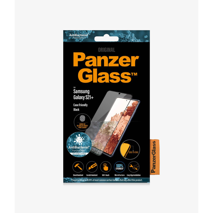 Vetro temperato Case Friendly AB per Samsung S21+, Fingerprint komp., Black, PanzerGlass