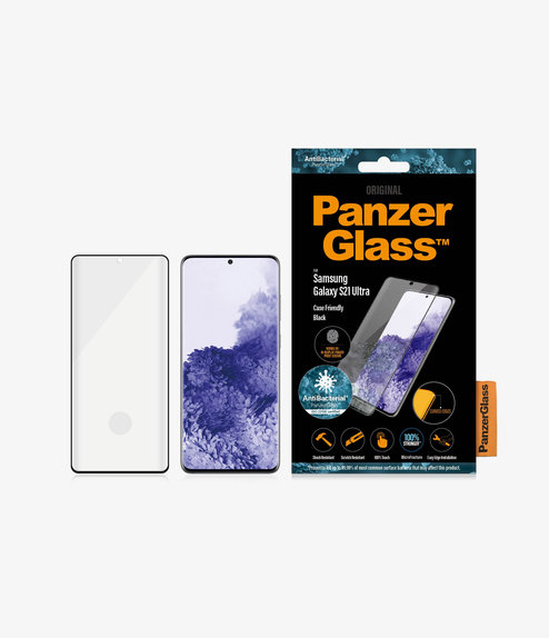 Vetro temperato Case Friendly AB per Samsung S21 Ultra, Fingerprint komp., Black, PanzerGlass