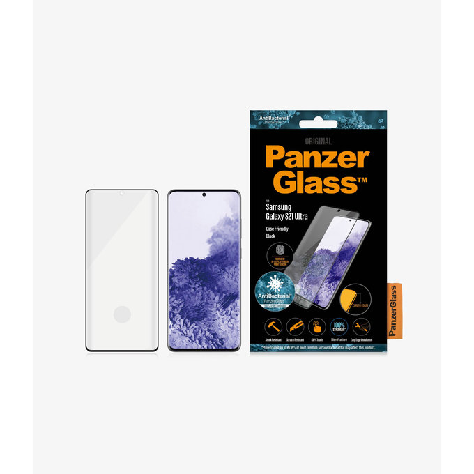 Vetro temperato Case Friendly AB per Samsung S21 Ultra, Fingerprint komp., Black, PanzerGlass