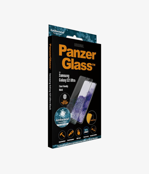 Vetro temperato Case Friendly AB per Samsung S21 Ultra, Fingerprint komp., Black, PanzerGlass