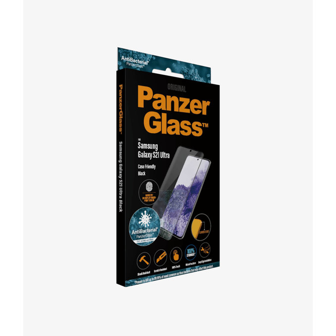 Vetro temperato Case Friendly AB per Samsung S21 Ultra, Fingerprint komp., Black, PanzerGlass
