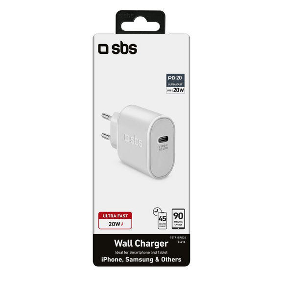 Adattatore di ricarica 20W USB-C, White, SBS