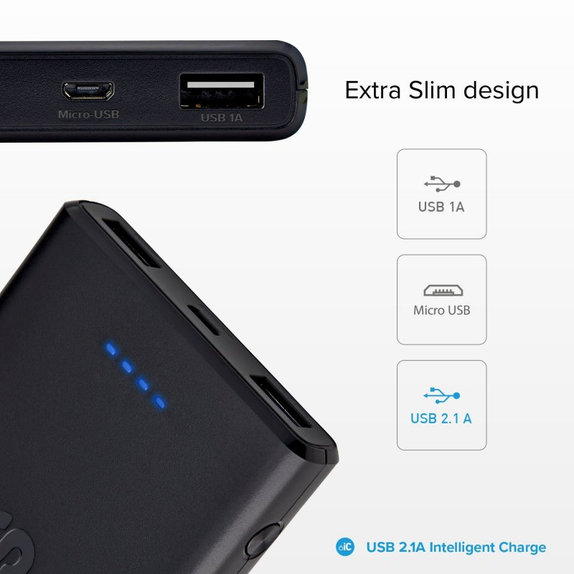 PowerBank 10 000mAh, 2x USB 2.1A, Black, SBS