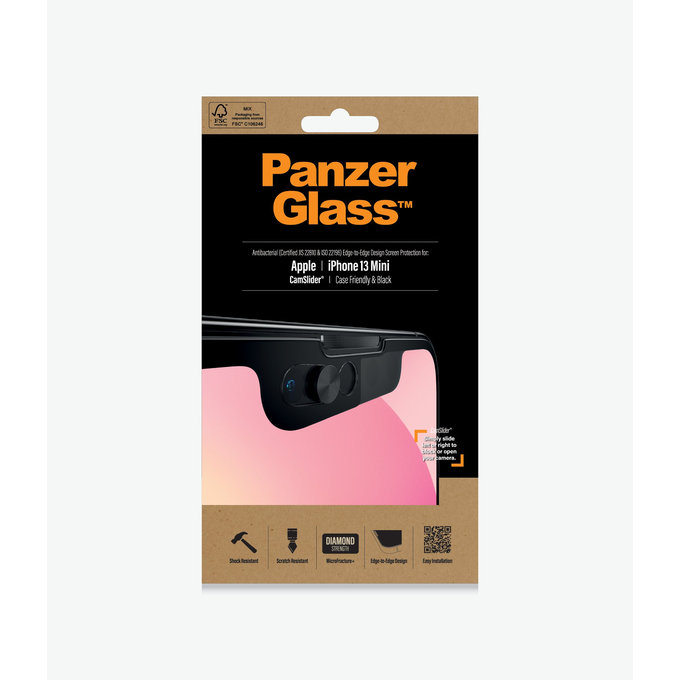 Vetro temperato Case Friendly CamSlider AB per iPhone 13 mini, Black, PanzerGlass
