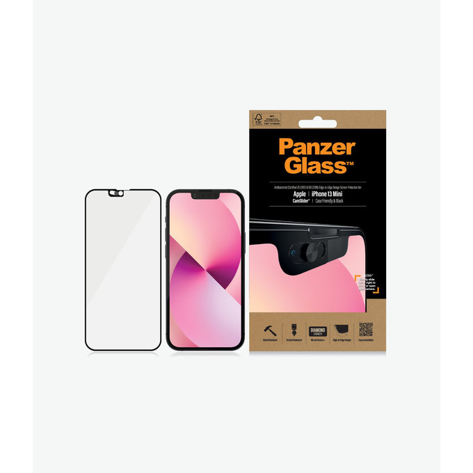 Vetro temperato Case Friendly CamSlider AB per iPhone 13 mini, Black, PanzerGlass
