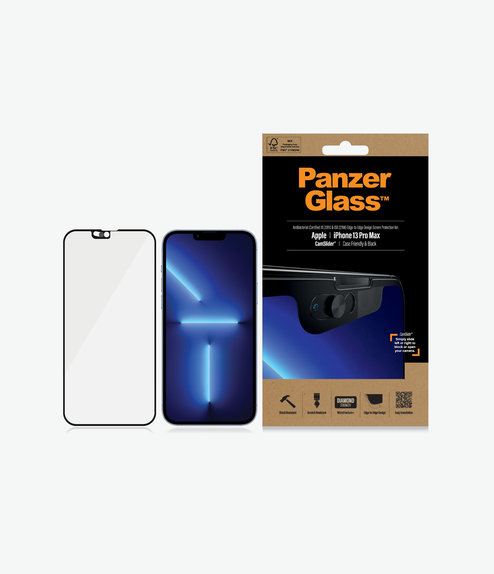 Vetro temperato Case Friendly CamSlider AB per iPhone 13 Pro Max, 14 Plus, Black, PanzerGlass