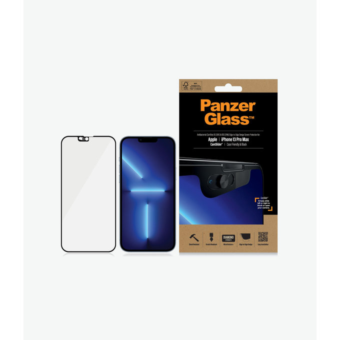 Vetro temperato Case Friendly CamSlider AB per iPhone 13 Pro Max, 14 Plus, Black, PanzerGlass