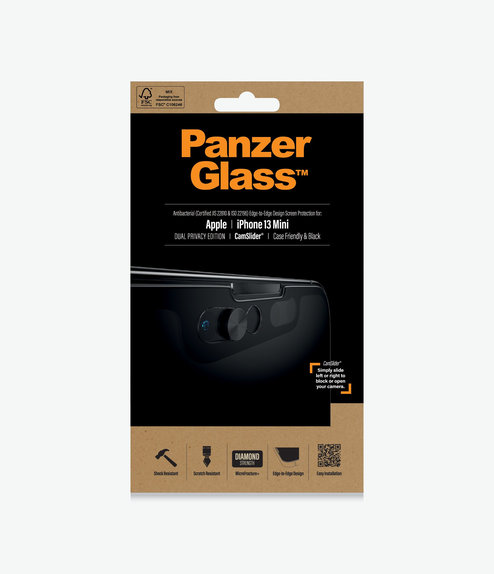Vetro temperato Case Friendly Privacy CamSlider AB per iPhone 13 mini, Black, PanzerGlass