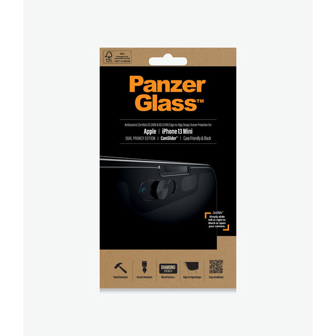 Vetro temperato Case Friendly Privacy CamSlider AB per iPhone 13 mini, Black, PanzerGlass