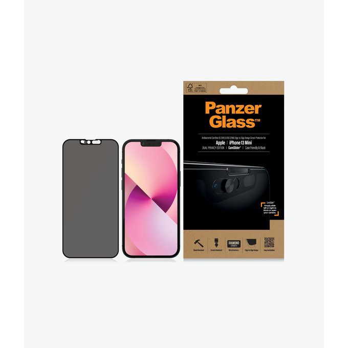 Vetro temperato Case Friendly Privacy CamSlider AB per iPhone 13 mini, Black, PanzerGlass