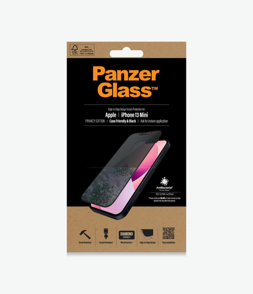 Vetro temperato Case Friendly Privacy AB per iPhone 13 mini, Black, PanzerGlass