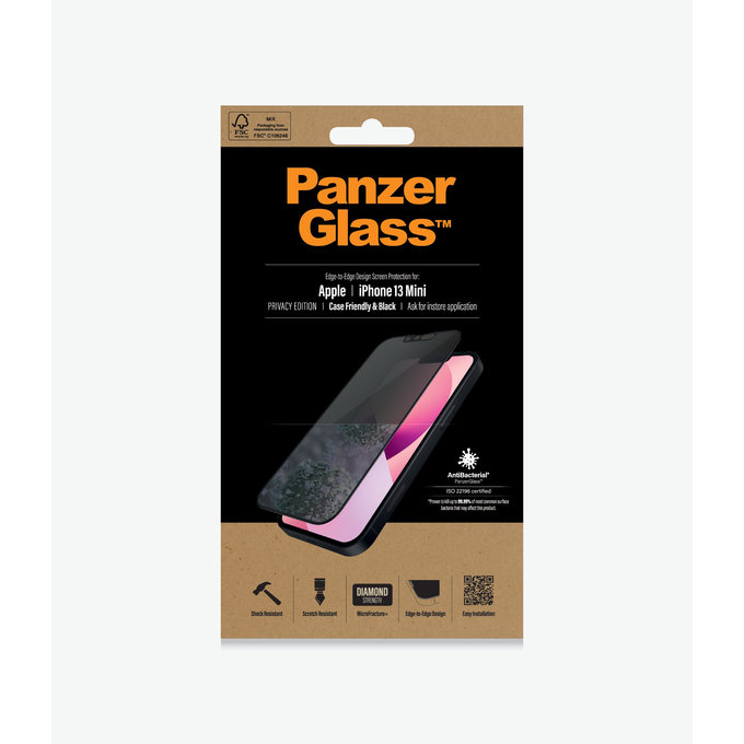 Vetro temperato Case Friendly Privacy AB per iPhone 13 mini, Black, PanzerGlass