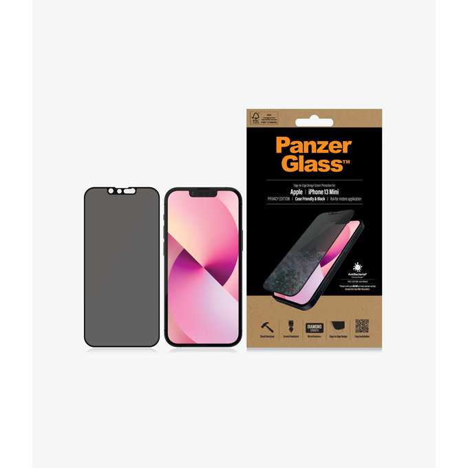 Vetro temperato Case Friendly Privacy AB per iPhone 13 mini, Black, PanzerGlass