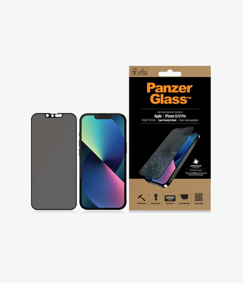 Vetro temperato Case Friendly Privacy AB per iPhone 13, 13 Pro, 14, 16e, Black, PanzerGlass