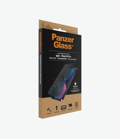 Vetro temperato Case Friendly Privacy AB per iPhone 13, 13 Pro, 14, 16e, Black, PanzerGlass
