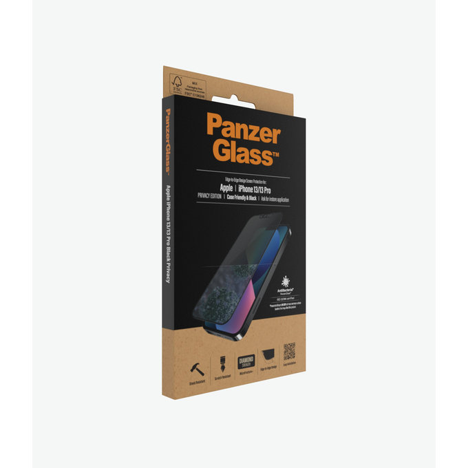 Vetro temperato Case Friendly Privacy AB per iPhone 13, 13 Pro, 14, 16e, Black, PanzerGlass