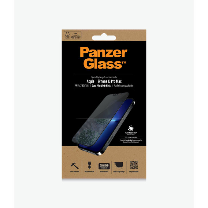 Vetro temperato Case Friendly Privacy AB per iPhone 13 Pro Max, 14 Plus, Black, PanzerGlass