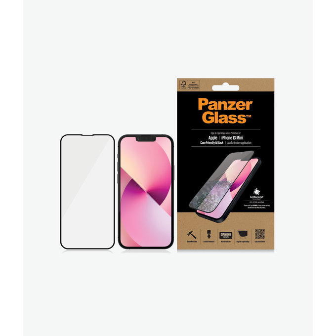 Vetro temperato Case Friendly AB per iPhone 13 mini, Black, PanzerGlass