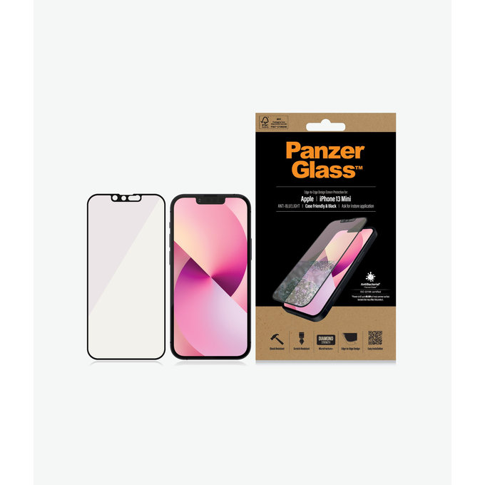 Vetro temperato Case Friendly Anti-Bluelight AB per iPhone 13 mini, Black, PanzerGlass