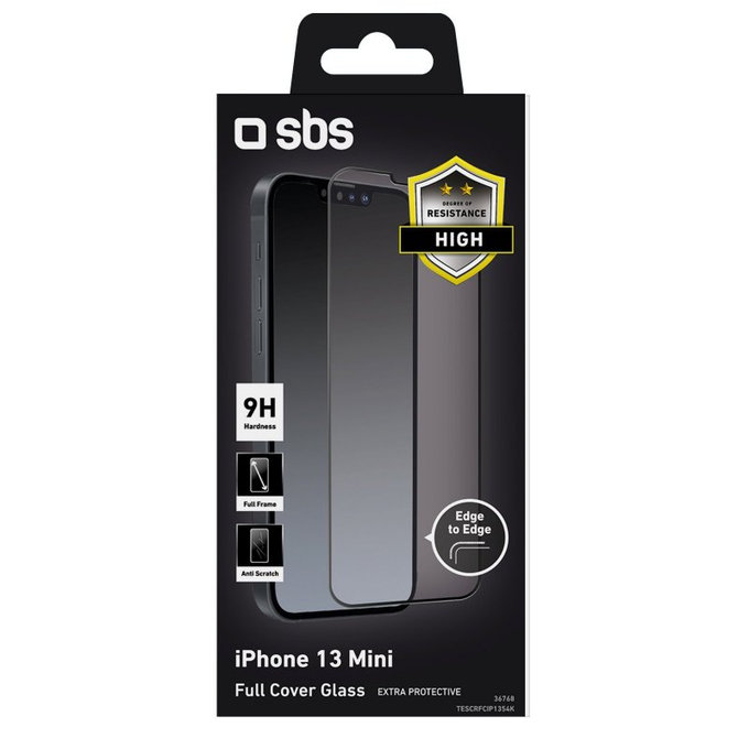 Vetro temperato Full Cover per iPhone 13 mini, Black, SBS