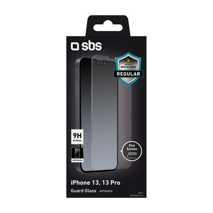 Vetro temperato per iPhone 13, 13 Pro, 14, 16e, Transparent, SBS