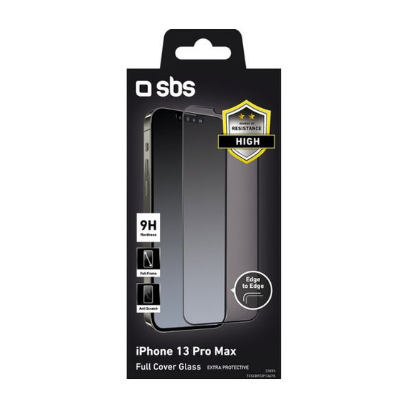 Vetro temperato Full Cover per iPhone 13 Pro Max, 14 Plus, Black, SBS