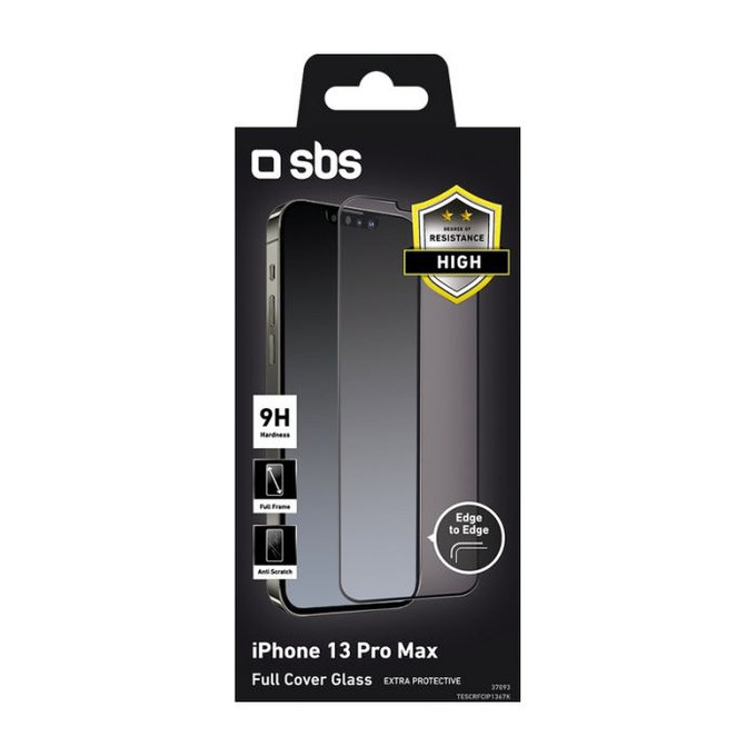 Vetro temperato Full Cover per iPhone 13 Pro Max, 14 Plus, Black, SBS
