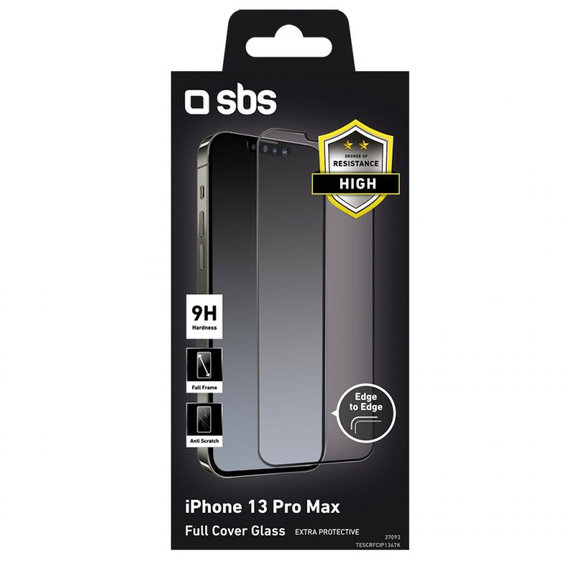 Vetro temperato Full Cover per iPhone 13 Pro Max, 14 Plus, Black, SBS