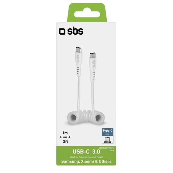 Cavo da USB-C a USB-C 1 m a spirale, White, SBS