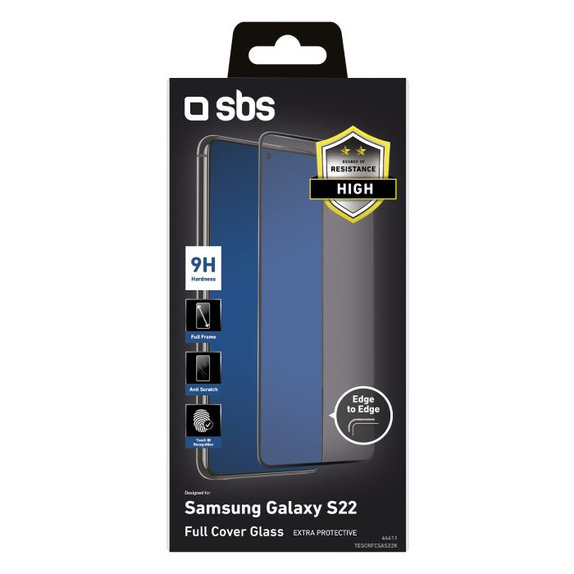 Vetro temperato Full Cover per Samsung S22, Black, SBS