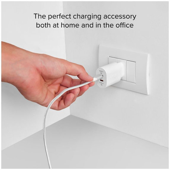 Adattatore di ricarica 20W 2x USB-C Power Delivery, White, SBS