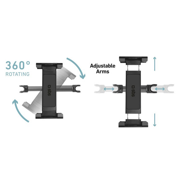 Supporto da poggiatesta Pro per smartphone e tablet fino a 12.9", Black, SBS