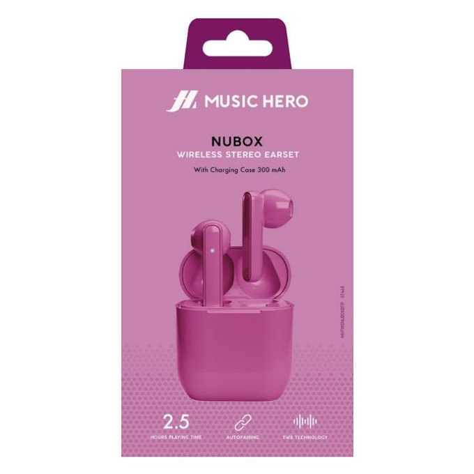 Auricolari wireless TWS NUBOX, Rosa, Music Hero